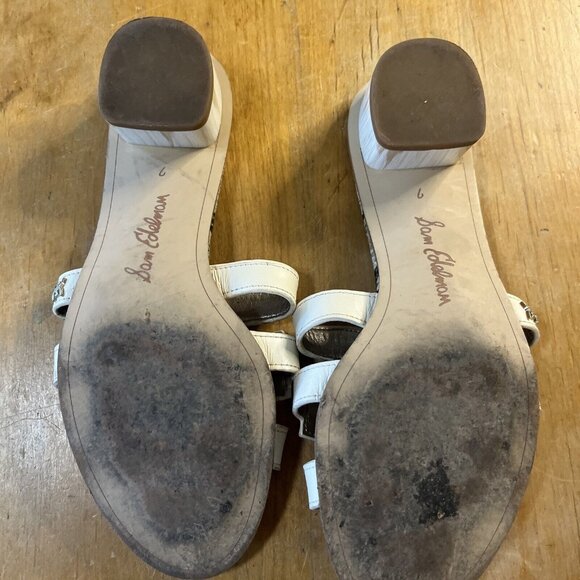 Sam Edelman Cream/ Snakeskin Accent Leather Illie Heeled 2" Sandal Size 7 - Picture 12 of 13